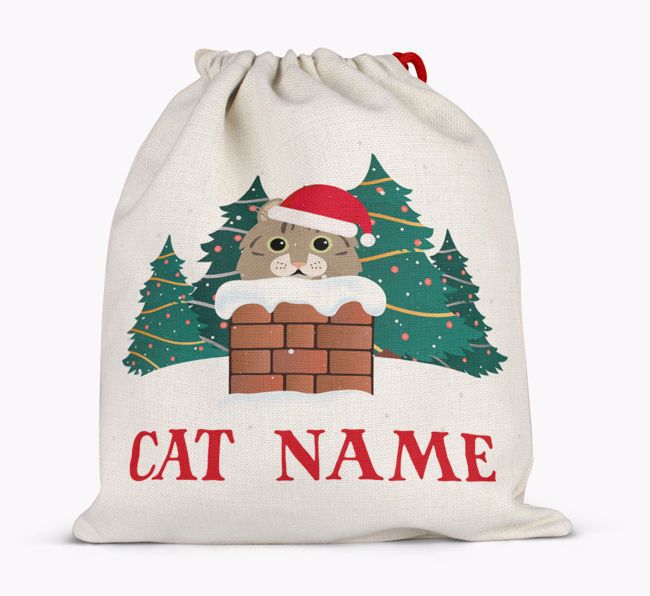 Peeking Cat with Santa Hat: Personalized {breedCommonName} Santa Sack 